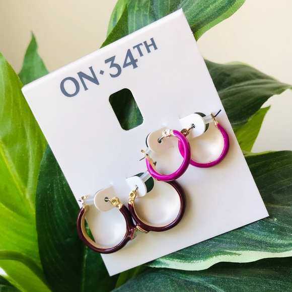 ON 34th Enamel Hoop Earring Set, NWT - Picture 1 of 13